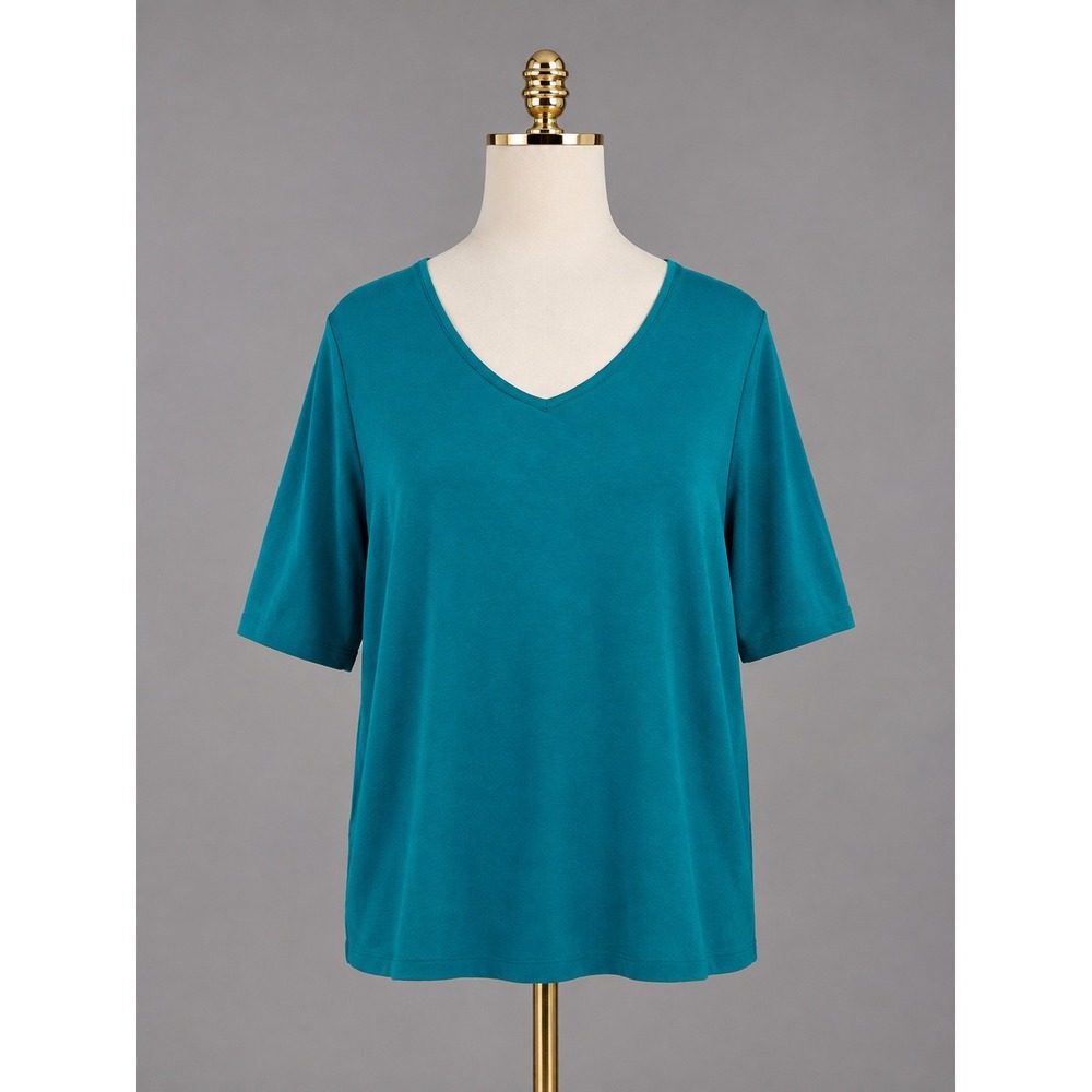 Chico's The Ultimate Tee Teal Blue V-Neck Pima Cotton Short Sleeve Size 3 XL